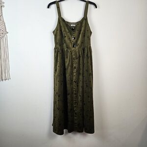 KUOSE lined Corduroy Dress Retro Size Medium Green Black